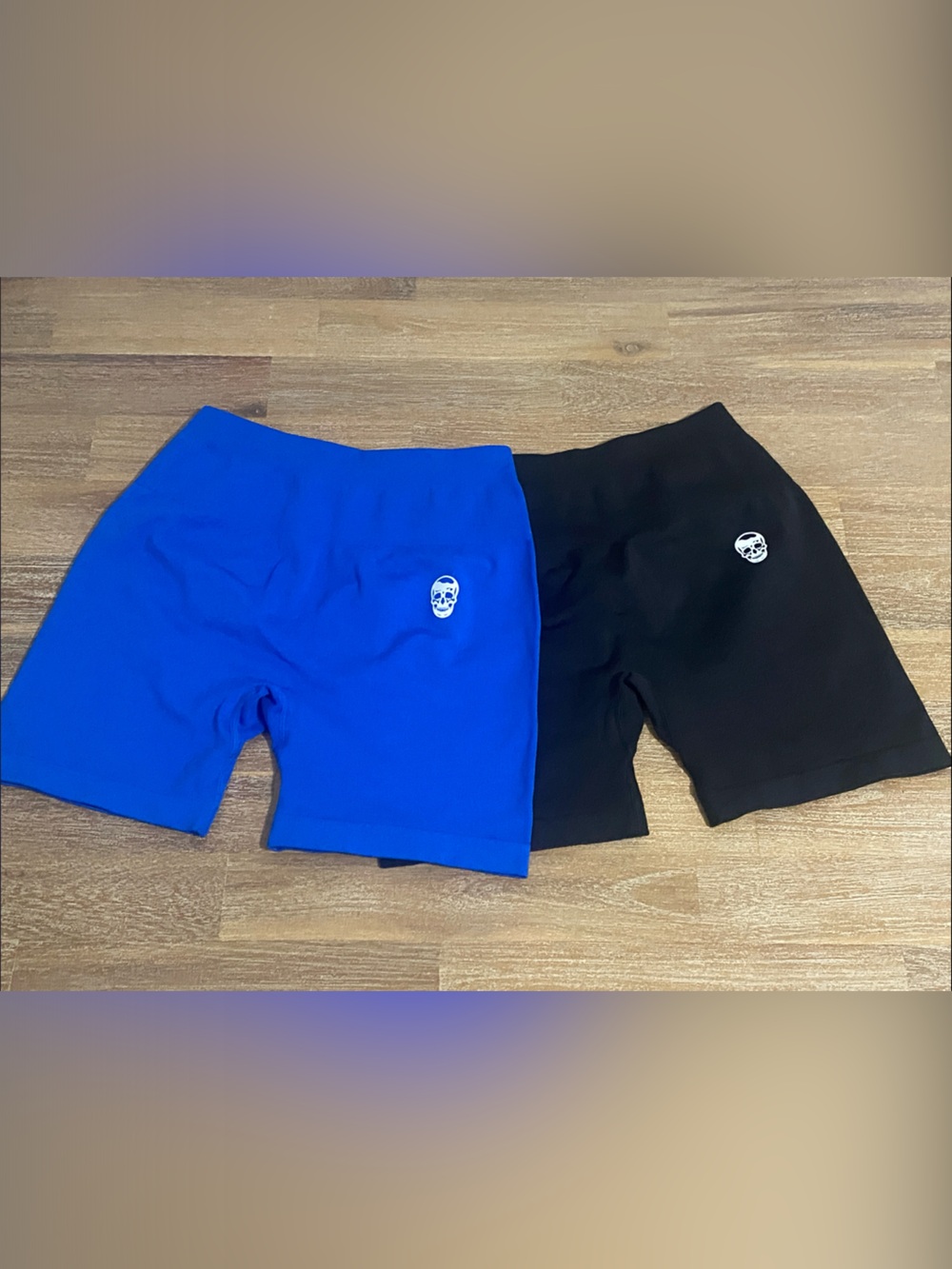 Gymreapers Women’s Athletic Skull-Logo Shorts — Blue & Black